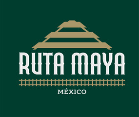 Ruta Maya, Mayan Route spanish text, piramid and Train lines