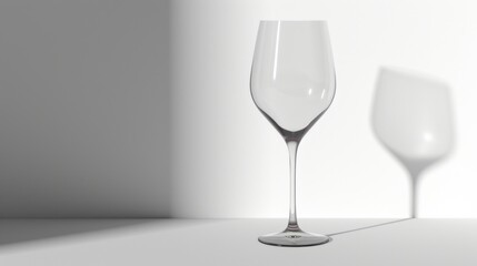 Obraz premium a close up of a wine glass on a table with a shadow of a wine glass on the wall behind it and a wine glass on the table in the foreground.