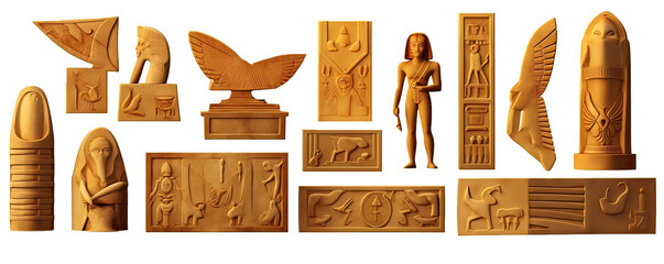 historical elements of Ancient Egypt on transparent background