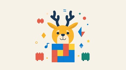 Cartoon Deer With Antlers, Playful and Whimsical Illustration of a Graceful Animal