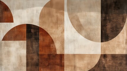 Abstract Painting With Brown and Beige Shapes in Harmonious Composition