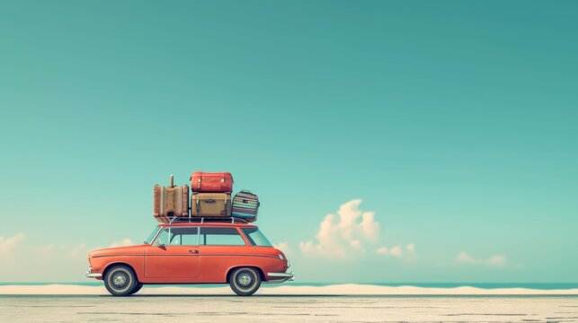 Orange Car With Luggage on Top - Practical Solution for Travelers