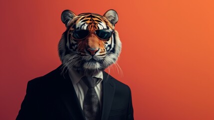 Tiger Wearing Suit and Sunglasses, Photographed in Natural Habitat