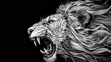 Majestic Lion Drawing With Open Mouth