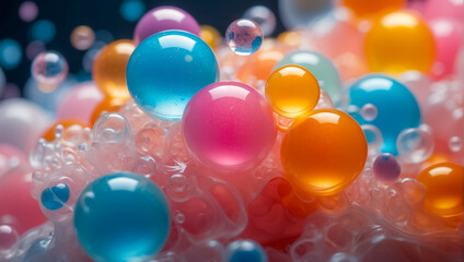 Soap colored foam bubble closeup wash
