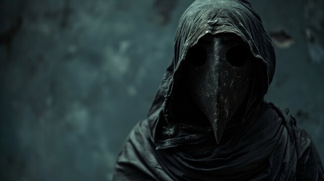 Mysterious Hooded Man Wearing a Black Cloak in the Dark