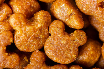 Dry food for animals. Macro photography of dry food