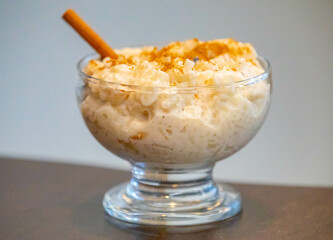 Sweet rice, traditional Brazilian dessert prepared with rice, milk, cloves, cinnamon and spices