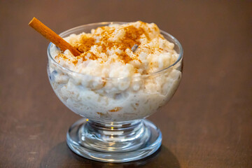 Sweet rice, traditional Brazilian dessert prepared with rice, milk, cloves, cinnamon and spices