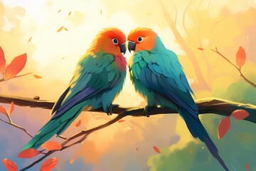 Fototapeta premium i love you valentine's day card with birds. two birds sitting on the branch of tree with the words love you everyday