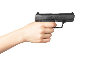 Close-Up: Hand Gripping a Black Pistol with Intensity