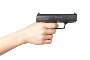 Close-Up: Hand Gripping a Black Pistol with Intensity