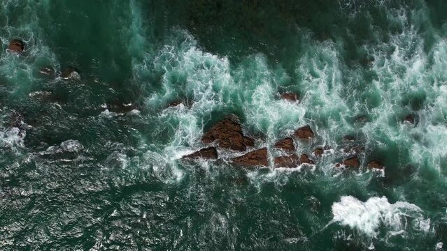 Beautiful Indian Ocean coast in Sri Lanka, Dikwella. Top view, aerial video filming.