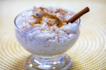 Sweet rice, traditional Brazilian dessert prepared with rice, milk, cloves, cinnamon and spices