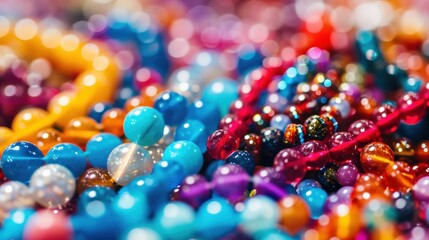 close up of a lot of colored beads   