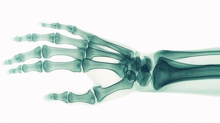 Close up x-ray of anterior palm and wrist with detailed anatomy on white background   