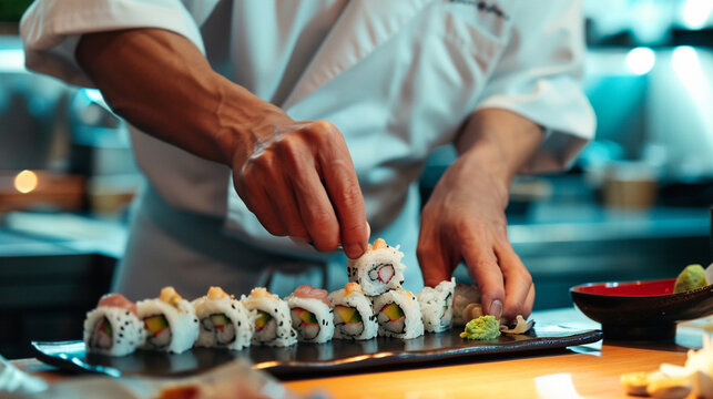 A chef she expertly crafts each roll with precision. Ai Generative