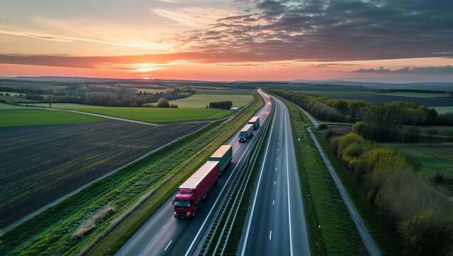 A highway with trucks 