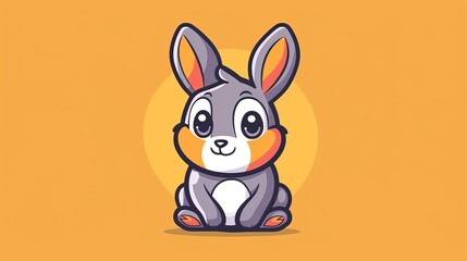 Cartoon Rabbit Sitting on Yellow Background