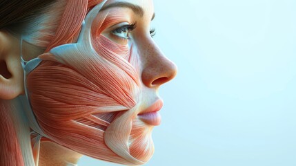 Muscular Womans Face, An Up-Close Look at Defined Facial Muscles - obrazy, fototapety, plakaty