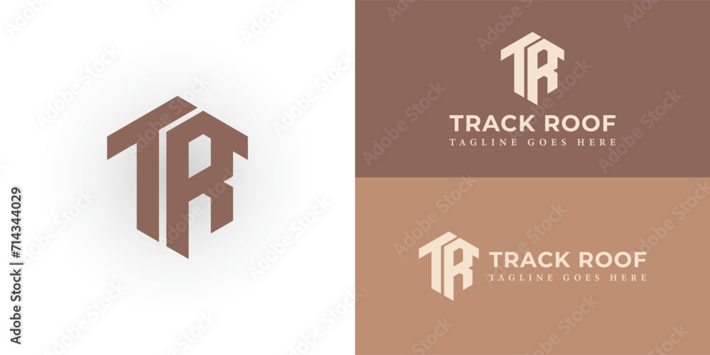 Poster abstract tr initial letters looping linked hexagon monogram logo in brown color presented with multi