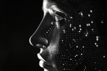 Concept of Artificial Intelligence or AI, Human face with binary codes, dots and lines - AI Generated - obrazy, fototapety, plakaty