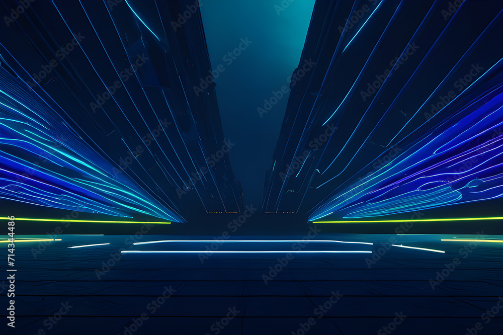 Poster neon vortex corridor abstract digital art of a neon-lit corridor creating a vortex effect, perfect f