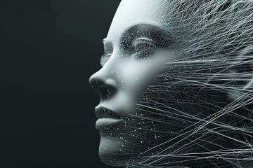 Concept of Artificial Intelligence or AI, Human face made of dots and lines - AI Generated - obrazy, fototapety, plakaty