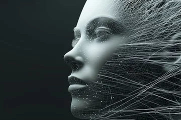 Foto op Canvas Concept of Artificial Intelligence or AI, Human face made of dots and lines - AI Generated © mbruxelle