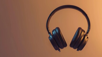  a pair of headphones sitting on top of a brown table next to a light brown wall with a shadow from the top of the headset to the top of the headset.