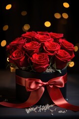 Luxurious Rose Bouquet in Gift Box - Romantic and Sophisticated with Bokeh Lights, Valentine's Day Concept