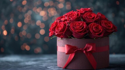 Luxurious Rose Bouquet in Gift Box - Romantic and Sophisticated with Bokeh Lights, Valentine's Day Concept