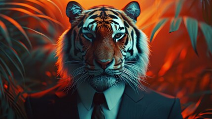 Tiger Wearing Suit and Tie, A Playful Twist on Professional Attire