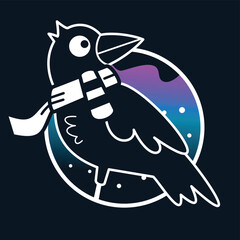 cartoon crow in the northern lights