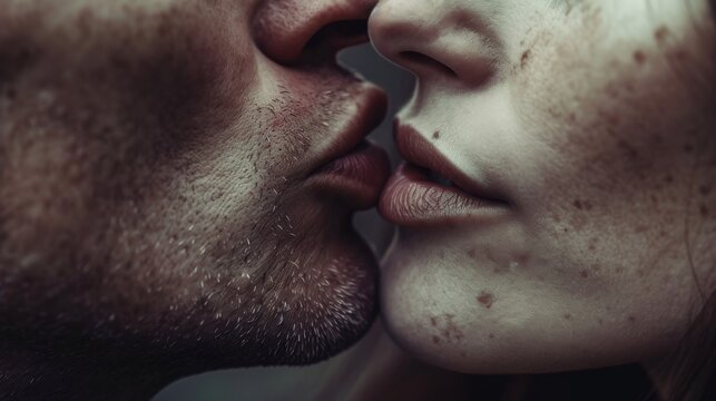 Man and Woman Sharing a Passionate Kiss - Love and Affection Between a Couple