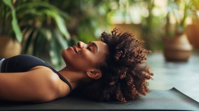 Woman Resting on Yoga Mat During Exercise Routine