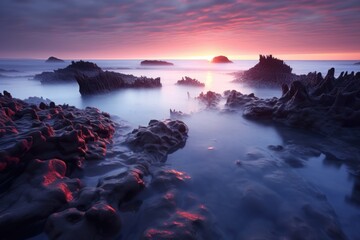 Obraz premium Long exposure captures alien sea at dawn.