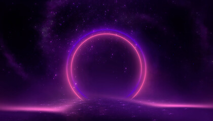 Abstract neon circle. Purple and pink neon.