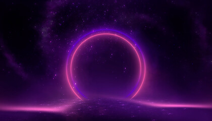 Obraz premium Abstract neon circle. Purple and pink neon.