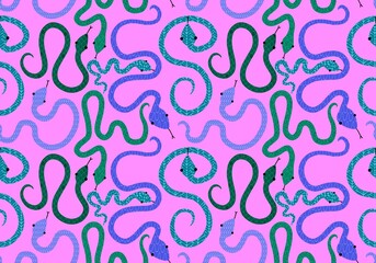 Christmas cartoon animals seamless snake pattern for new year wrapping paper and fabrics