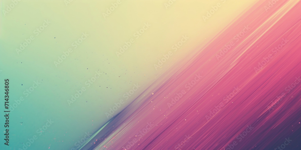 Poster pastel gradient with diagonal pink and teal streaks and floating particles.