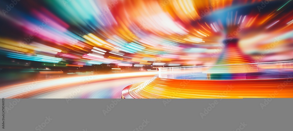 Poster dynamic carousel in motion with vibrant lights and lively details, creating a captivating scene.