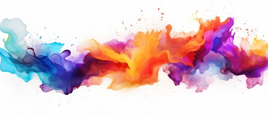 Poster Colorful watercolor style smooth splashes paint on a white background. Generate AI image © Leafart