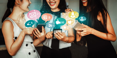 Social media and young people network concept. Modern graphic interface showing online social...