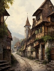 Fototapeta na wymiar Nostalgic European Street Scenes: Vintage Villages, Farmhouse Viewed