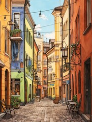 Obraz premium Vintage Helsinki Street Scene - Nostalgic European Street Scenes - Art Print