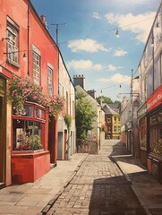 Fototapeta na wymiar Nostalgic Dublin Driveways: Vintage European Street Scenes in Captivating Paintings