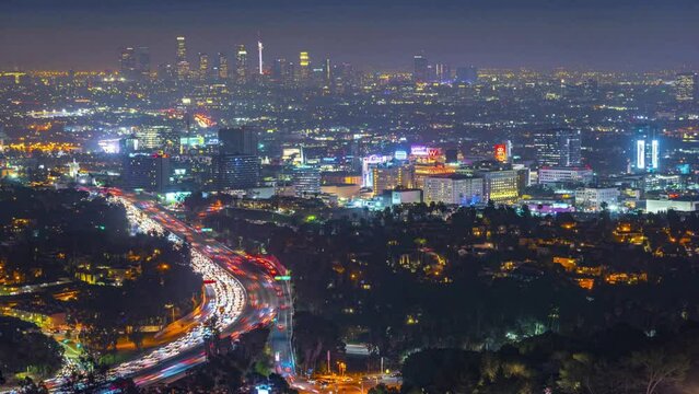 Time-Lapse of Beautiful Los Angeles Night Traffic - 4K Ultra HD Video from Hollywood