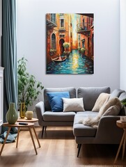 Nostalgic European Street Scenes: Venice Canal Wall Art and Historical Painting