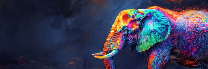 Vibrant Spectrum - The Artistic Elephant Mural. Horizontal banner with copy space for text